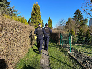 policjanci podczas kontroli ogródków działkowych