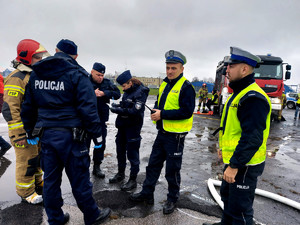 Wspólne działanie służb podczas ćwiczeń na lotnisku.