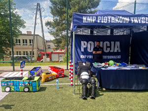 Policjanci wraz z dziećmi podczas pikniku.