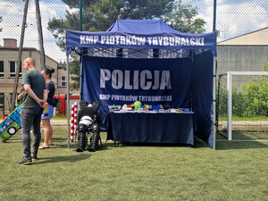 Policjanci wraz z dziećmi podczas pikniku.