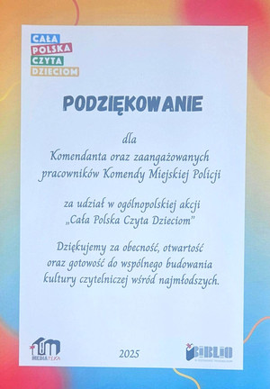 Podziękowania dla Komendanta Komendy Miejskiej Policji.