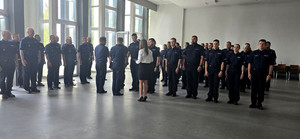 Policjanci podczas uroczystej zbiórki z okazji Święta Policji.