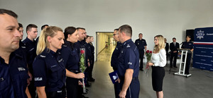 Policjanci podczas uroczystej zbiórki z okazji Święta Policji.