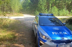 Radiowóz w lesie.