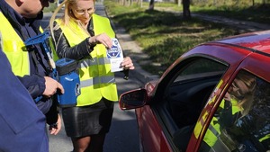 Policjanci podczas kontroli drogowych.