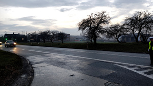 Policjanci podczas kontroli pojazdu.