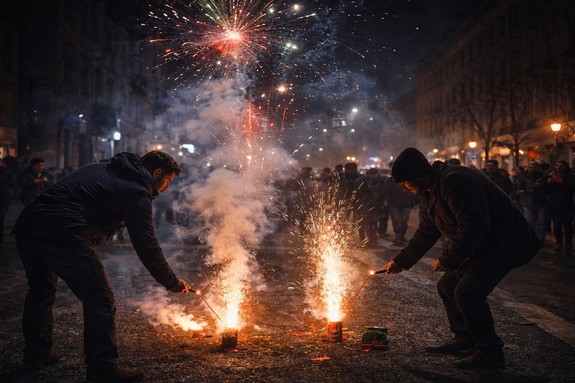 Mężczyźni odpalający fajerwerki.