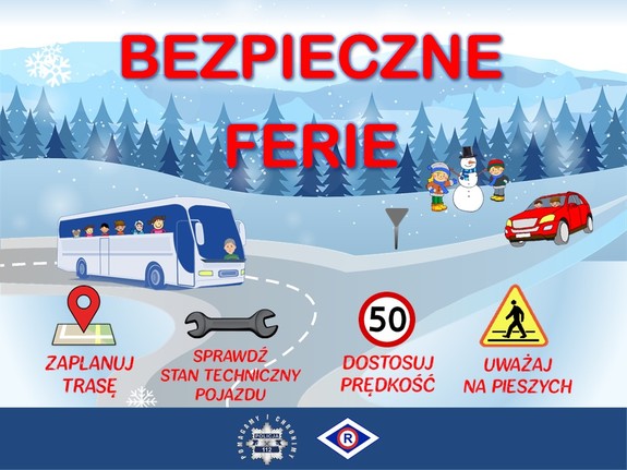 Plakat dotyczący bezpiecznych ferii.