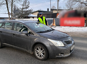 Policjant podczas działań na drodze.