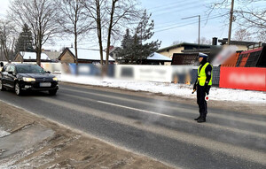 Policjant podczas działań na drodze.