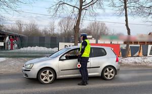 Policjant podczas działań na drodze.
