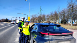 Policjanci podczas kontroli drogowej.