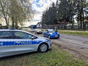 Policjant podczas kontroli na drodze.