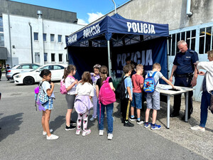 Policjanci i uczestnicy podczas pikniku.