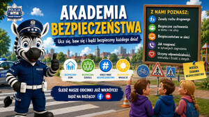 Plakat promujący cykl filmów profilaktycznych Akademia Bezpieczeństwa.